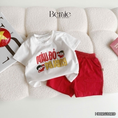 Set bộ cộc tay cho bé trai áo thun họa tiết người Việt nam kèm quần short size 9kg đến 28kg BERNIE H0226B22Đ 