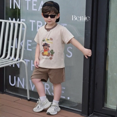 Set bộ tay ngắn họa tiết Gấu cao bồi và quần short đi chơi đi biển cho bé trai size 9 tới 25kg BERNIE H1125B38