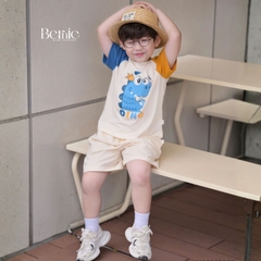 Set bộ tay ngắn cho bé trai áo thun cotton họa tiết Animal Vui Nhộn và quần short kaki 1 đến 7 tuổi BERNIE H0226B06Đ 