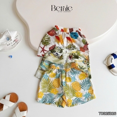 Set sơ mi đũi đi biển unisex cho bé trai bé gái họa tiết summer size 9 tới 25kg BERNIE T0325B26