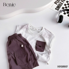 Set bộ tanktop áo thun họa tiết loang phối túi năng động kèm quần short gió mềm cho bé trai size 9 đến 28kg BERNIE H0126B07