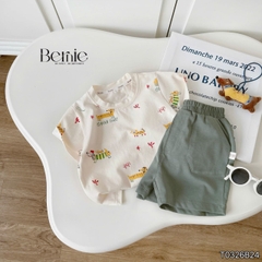 Set bộ tay ngắn cotton cho bé trai họa tiết in trần Puppy Good day kèm quần short size 9 tới 25kg BERNIE T0326B24