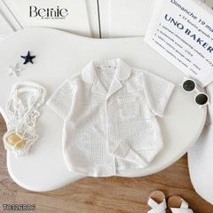 Set bộ sơ mi ren mây trắng tay ngắn cho bé trai đi chơi đi biển size 9 tới 27kg BERNIE H0226A05