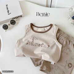 Set bộ ba lỗ cho bé trai in tràn động vật ngộ ngĩnh kèm quần short size 9 tới 25kg BERNIE H0226B30