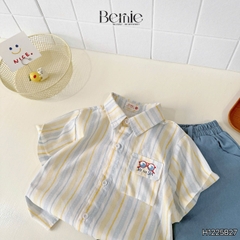  Set bộ tay ngắn áo sơ mi kẻ The Sea cho bé trai kèm quần short kaki denim size 11 đến 28kg BERNIE H1225B27