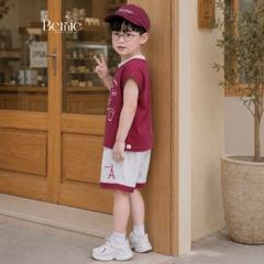 Set bộ cho bé trai áo tanktop họa tiết Bonjour phối màu kèm quần short size 9 tới 28kg BERNIE H0226B29