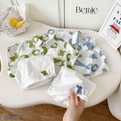 Set bộ sơ mi tay ngắn cho bé trai họa tiết cá sấu vui nhộn kèm quần short kaki size 11kg tới 28kg BERNIE H0226B01