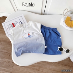 Set bộ áo tanktop Sailor loang xanh kèm quần short cho bé trai đi chơi đi biển size 1 tới 7 tuổi BERNIE H0126B16