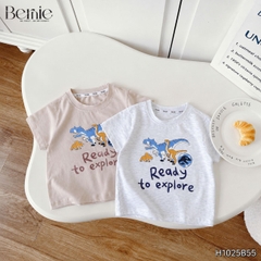 Set bộ thun cotton áo tay ngắn họa tiết khủng long Ready kèm quần short cho bé trai 1 đến 7 tuổi BERNIE H1025B55