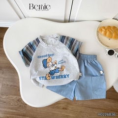 Set tay ngắn áo raplang họa tiết kẻ Good boy kèm quần short kaki cho bé trai size 9 đến 28kg BERNIE H0226B36