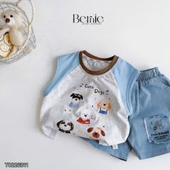 Set bộ bé trai áo thun tanktop họa tiết 5 Chú cún Cute kèm quần short denim size 9 đến 25kg BERNIE T0226B11