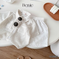 Set bộ sơ mi tay ngắn áo ren kèm quần short đũi trắng cho bé trai đi chơi đi biển size 9 tới 27kg BERNIE T0326B07