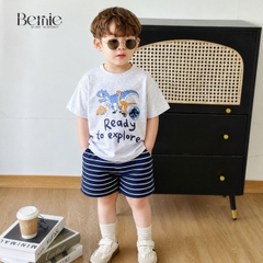 Set bộ thun cotton áo tay ngắn họa tiết khủng long Ready kèm quần short cho bé trai 1 đến 7 tuổi BERNIE H1025B55