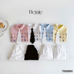 Set sơ mi 3CT Little Charm cho bé trai áo sơ mi và quần short kèm cà vạt rời size 9 tới 28kg BERNIE T0326B31