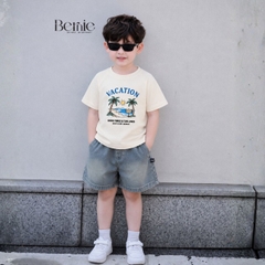 Set bộ bé trai áo thun tay ngắn họa tiết dừa be đi biển kèm quần short jean cho bé trai size 9 đến 25kg BERNIE H0426B51Đ