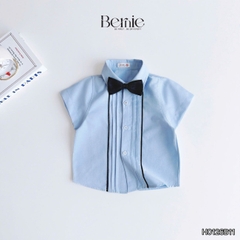 Set sơ mi bé trai công tử màu xanh trắng có nơ mặc thôi nôi sinh nhật sự kiện 1 đến 7 tuổi BERNIE H0725B73