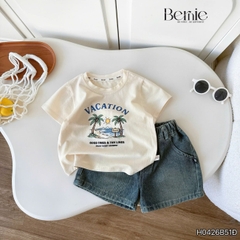 Set bộ bé trai áo thun tay ngắn họa tiết dừa be đi biển kèm quần short jean cho bé trai size 9 đến 25kg BERNIE H0426B51Đ