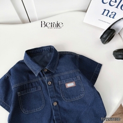 Set bộ sơ mi denim cho bé trai áo sơ mi phối túi kèm quần short size 9 đến 28kg BERNIE T0126B13Đ