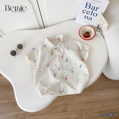 Set bộ sơ mi tay ngắn họa tiết Pony Sport kèm quần short denim size 11kg tới 28kg BERNIE H1225B39