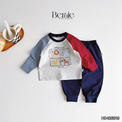 Set bộ dài tay cho bé trai áo thun raplang phối màu họa tiết Puppy kèm quần dài size 9 tới 26kg BERNIE H0426B19