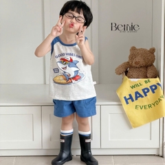 Set bộ ba lỗ áo thun phối màu họa tiết Baby Shark kèm quần short cho bé trai đi chơi đi biển size 1 tới 7 tuổi BERNIE H0326B34
