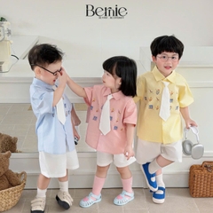Set sơ mi 3CT Little Charm cho bé trai áo sơ mi và quần short kèm cà vạt rời size 9 tới 28kg BERNIE T0326B31