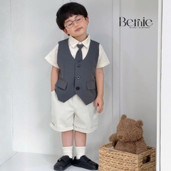 Set bộ vest gile Quý tộc cho bé trai áo sơ mi tay ngắn phối gile kèm quần và nơ cà vạt 9 tới 25kg BERNIE T0426B06