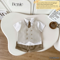 Set bộ vest gile Hoàng gia cho bé trai áo sơ mi tay ngắn phối gile kèm quần và cà vạt 1 đến 7 tuổi BERNIE T0126B06Đ 