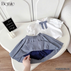 Set sơ mi kẻ Blue Schoo cho bé trai bé gái áo sơ mi trắng kèm quần hoặc chân váy cùng cà vạt và nơ rời size 11 tới 28kg BERNIE V0526B73
