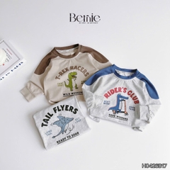 Set bộ thun dài tay áo phối màu Dino Team kèm quần dài cho bé trai size 9 tới 25kg BERNIE H0426B17