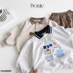 Set bộ dài tay cho bé trai áo polo cổ dệt Lucky Stories phối quần dài kẻ sọc size 11 tới 28kg BERNIE H0426B31