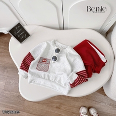Set bộ cotton phối kẻ BNE Sport áo tay dài kèm quần cho bé trai size 9 tới 25kg BERNIE T0526B35