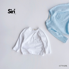 Áo thun áo phông tay dài chất cotton xược màu trắng màu xanh unisex cho bé trai bé gái size 9 tới 24kg BERNIE SIRI 6379ADK