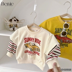 Set bộ dài cho bé trai áo thun tay phối kẻ sọc Sunny Ride kèm quần dài size 9 tới 25kg BERNIE H0426B25
