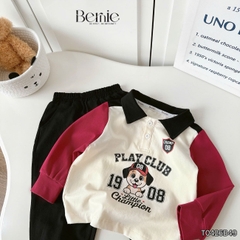 Set bộ polo tay dài áo thun cổ phối màu họa tiết Play Club kèm quần dài cho bé trai size 9 tới 28kg BERNIE T0426B49