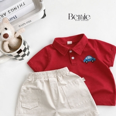  Set bộ polo ngắn tay nhiều màu cho bé trai họa tiết thêu ô tô kèm quần short kaki size 9 tới 25kg BERNIE H0625B40