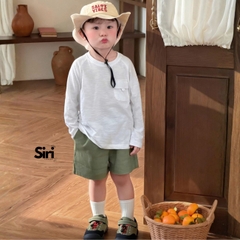 Áo thun áo phông tay dài chất cotton xược màu trắng màu xanh unisex cho bé trai bé gái size 9 tới 24kg BERNIE SIRI 6379ADK