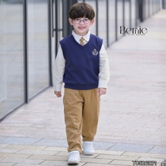 Set bộ 4CT áo sơ mi tay dài áo gi lê rời thêu phù hiệu kèm cà vạt và quần kaki size 1 đến 7 tuổi BERNIE T0526B71