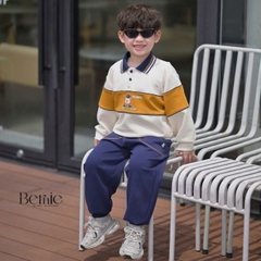 Set bộ polo unisex cho bé trai bé gái áo polo tay dài cổ bo dệt họa tiết Junior Sport kèm quần size 11 tới 28kg BERNIE T0526B75