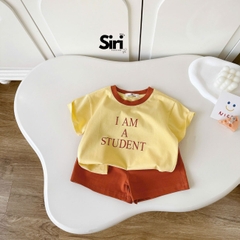 Set bộ cộc tay phối màu cho bé trai bé gái áo họa tiết Student kèm quần short size 9kg đến 25kg BERNIE SIRI 280926B9