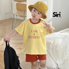Set bộ cộc tay phối màu cho bé trai bé gái áo họa tiết Student kèm quần short size 9kg đến 25kg BERNIE SIRI 280926B9