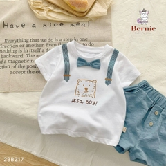 Set bộ quần áo thun ngắn tay công tử đính nơ cho bé trai kiểu hàn quốc mặc sinh nhật thôi nôi 1 đến 7 tuổi BERNIE