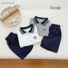  Set bộ thun polo cổ dệt tay ngắn cho bé trai họa tiết in chữ kèm quần short kaki size 1 đến 7 tuổi BERNIE 0824B15