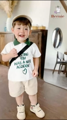Set đồ bộ thun ngắn tay bé trai polo hàn quốc gồm áo phông màu trắng Meeting you quần thô mềm 1 đến 7 tuổi BERNIE