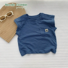 Áo tanktop cotton xược túi ngực thêu gấu dáng hàn quốc cho bé trai bé gái từ 9đến 24kg BERNIE 23A026