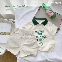 Set đồ bộ thun ngắn tay bé trai polo hàn quốc gồm áo phông màu trắng Meeting you quần thô mềm 1 đến 7 tuổi BERNIE