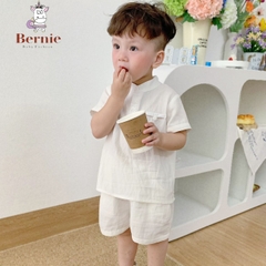 Set sơ mi đũi kaki trắng công tử ngắn cho bé trai màu trắng màu be bộ đồ sành điệu 1 đến 7 tuổi BERNIE