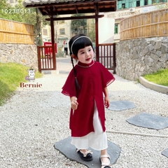 Áo dài bé gái cách tân bé trai lụa cao cấp màu đỏ họa tiết cánh bướm BERNIE 1 đến 7 tuổi 1023B013