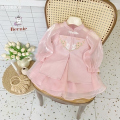 Áo dài tết chân váy cách tân bé trai bé gái BERNIE kids phối viền thêu thỏ 1 đến 7 tuổi 0823B009