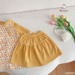 Áo dài tết cách tân bé gái nhung tăm hoa nhí BERNIE màu hồng vàng bé 8 đến 23 kg